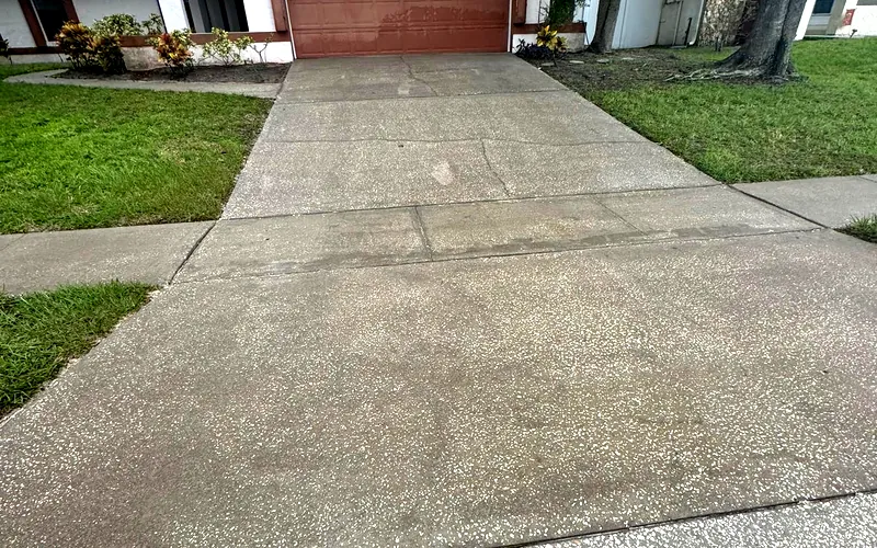 Concrete driveway in Oviedo, FL after surface cleaning